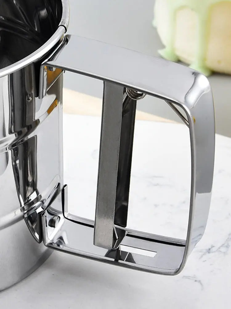 1PC Stainless Steel Flour Sifter Sieve with Hand Press Fine Mesh for Baking Powder Sugar Kitchen Baking Tools