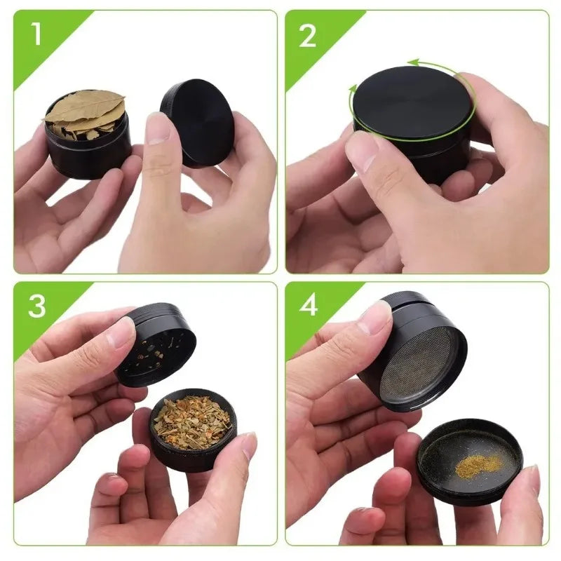 1.6in Zinc Alloy Herb Mill Grinder 4-Layer Manual Tobacco Spice Mortar Cigarette Herbal Grinder Smoking Accessories Kitchen Tool