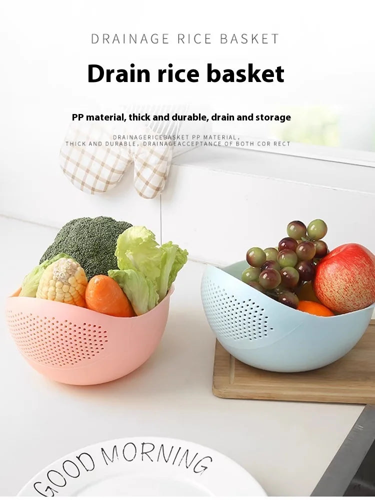 1PC-Plastic Colander Rice Bowl Drain Basket Fruit Bowl Washing Drain Basket with Handle Washing Basket Home Kitchen Organizer