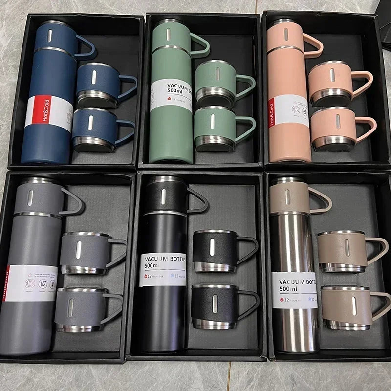 500ML Stainless Steel Vacuum Flask Gift Set Business Style Thermos Bottle Outdoor Travel Insulation Cup Couple Office Drinkware