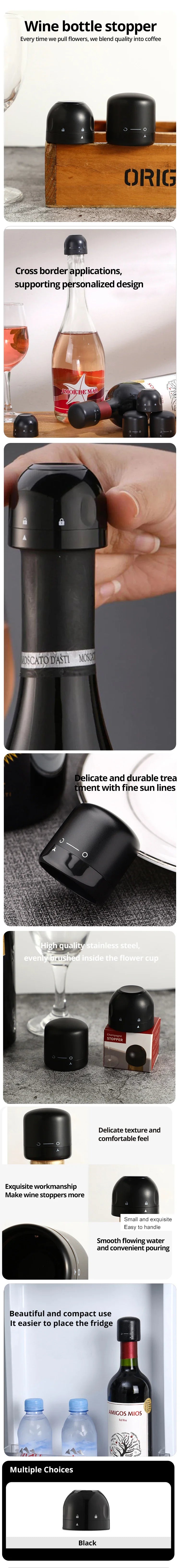 1pc Black Domestic Kitchen Sealing Red Wine Bottles Stoppers Mini Preservation Spin Leak Proof Wine Champagne Stoppers Cap