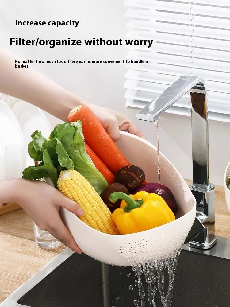 1PC-Plastic Colander Rice Bowl Drain Basket Fruit Bowl Washing Drain Basket with Handle Washing Basket Home Kitchen Organizer