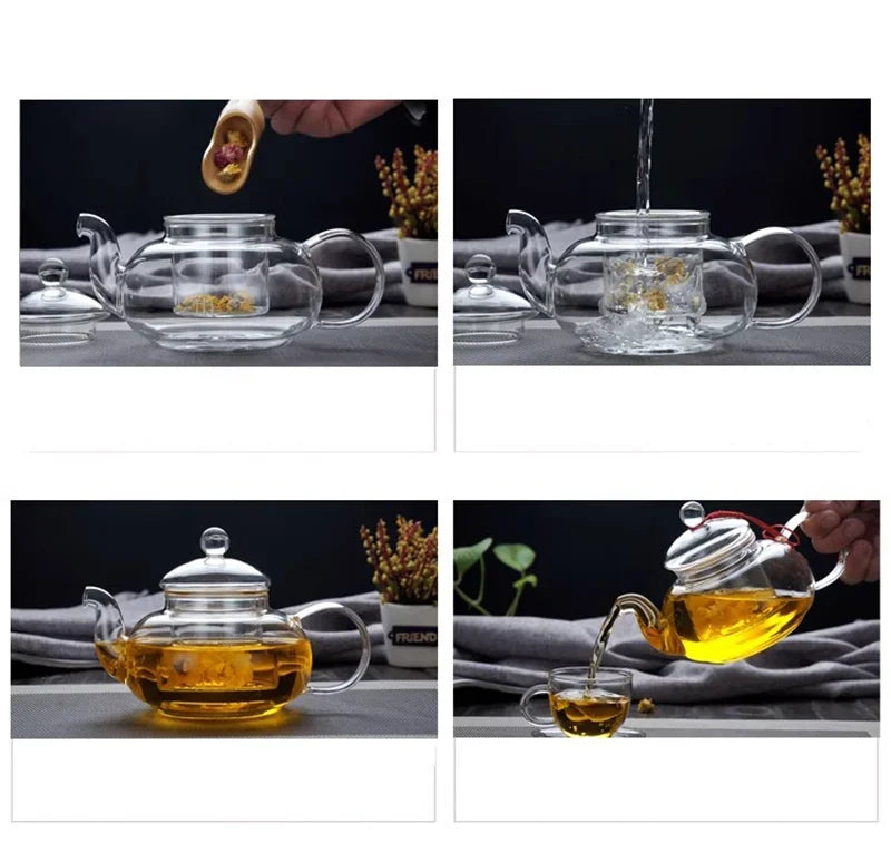 Glass Teapot with Tea Strainer Heat Resistant Glass Kettle Large Capacity Water Container Chinese Traditional Kung Fu Teaware