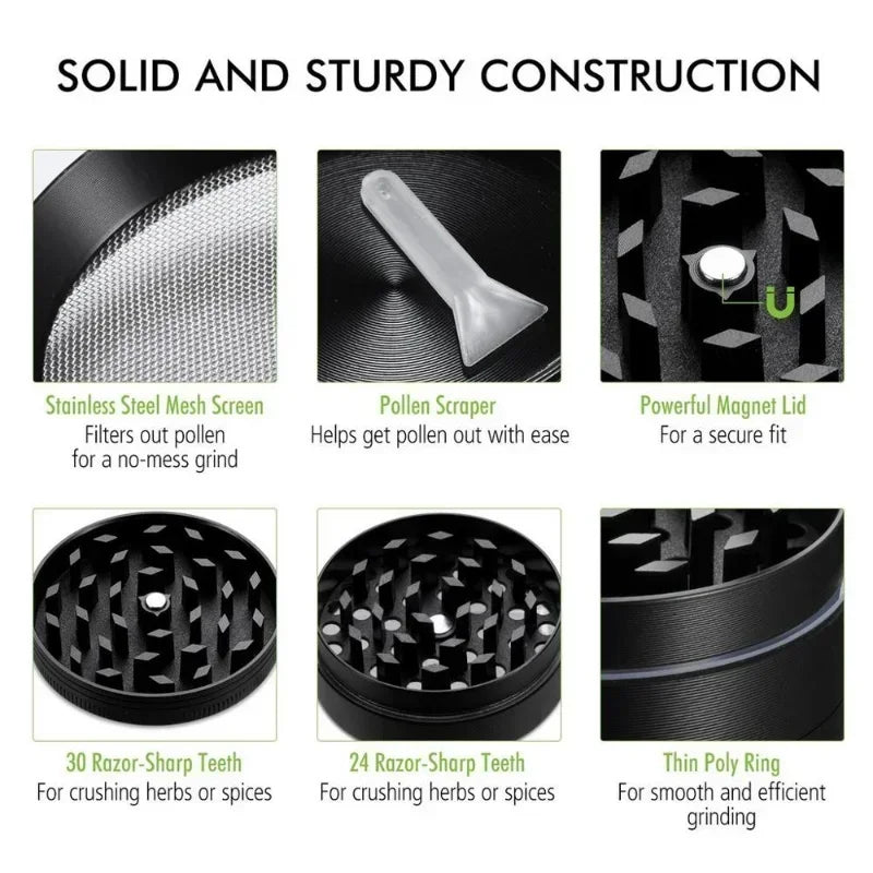 1.6in Zinc Alloy Herb Mill Grinder 4-Layer Manual Tobacco Spice Mortar Cigarette Herbal Grinder Smoking Accessories Kitchen Tool