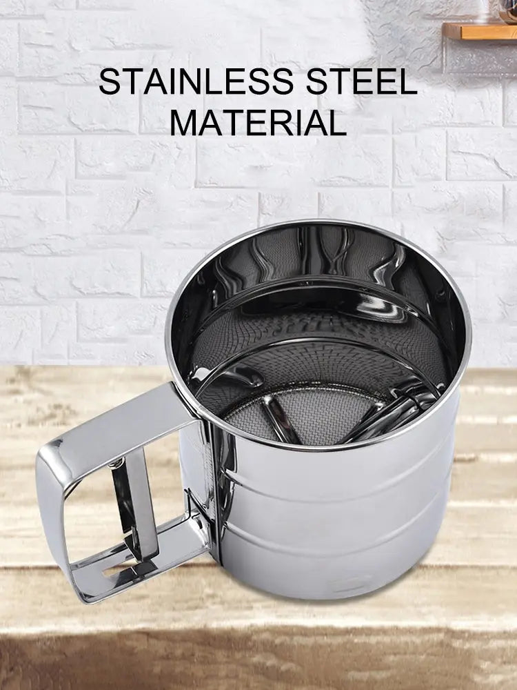 1PC Stainless Steel Flour Sifter Sieve with Hand Press Fine Mesh for Baking Powder Sugar Kitchen Baking Tools