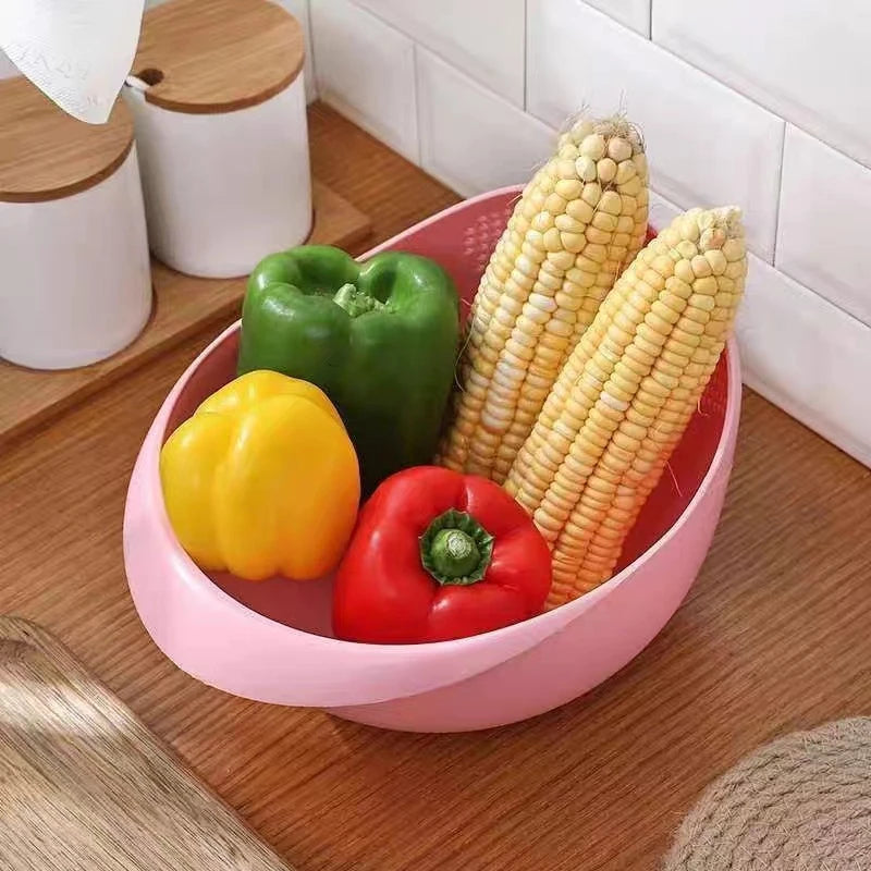 1PC-Plastic Colander Rice Bowl Drain Basket Fruit Bowl Washing Drain Basket with Handle Washing Basket Home Kitchen Organizer