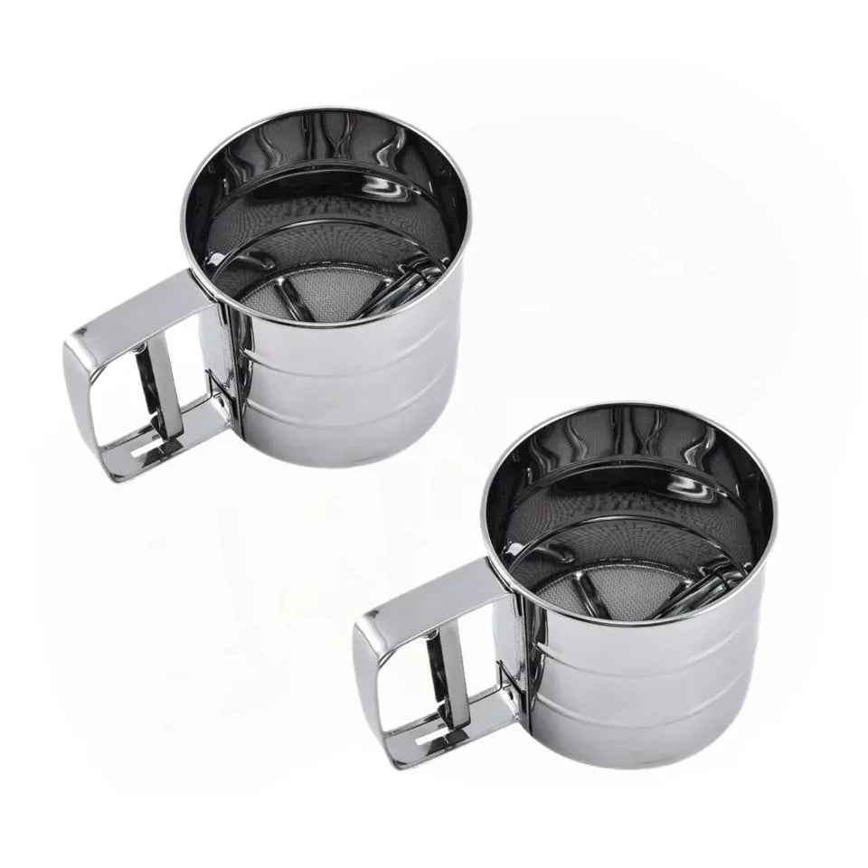 1PC Stainless Steel Flour Sifter Sieve with Hand Press Fine Mesh for Baking Powder Sugar Kitchen Baking Tools