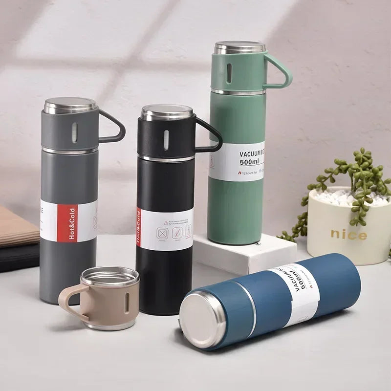 500ML Stainless Steel Vacuum Flask Gift Set Business Style Thermos Bottle Outdoor Travel Insulation Cup Couple Office Drinkware