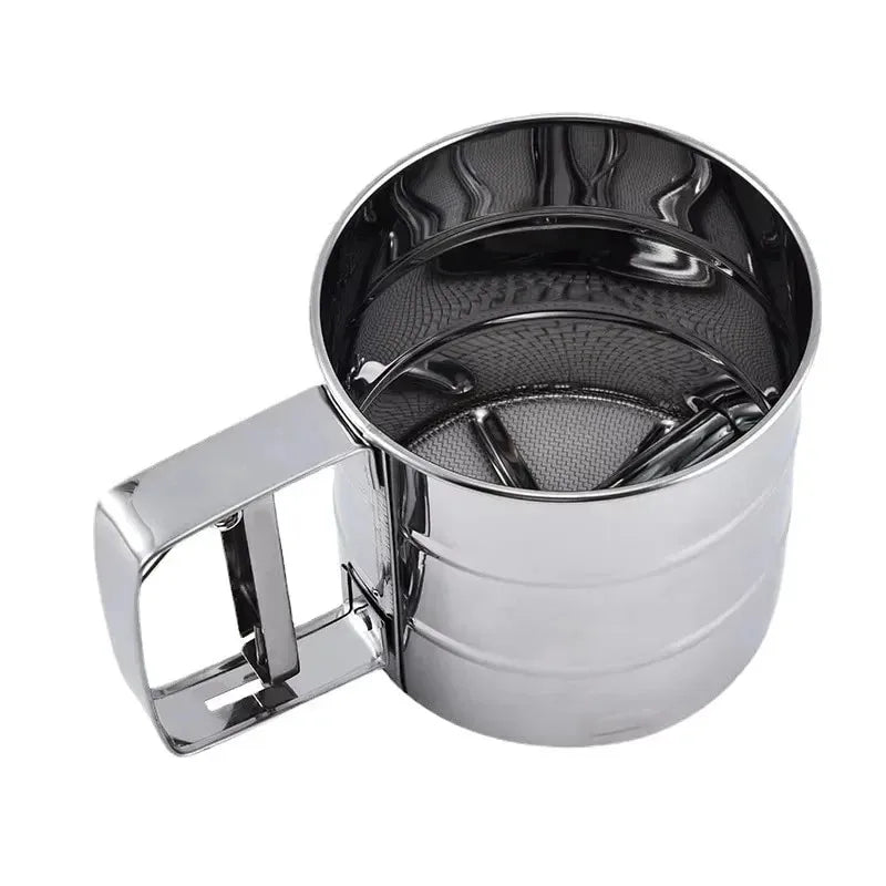 1PC Stainless Steel Flour Sifter Sieve with Hand Press Fine Mesh for Baking Powder Sugar Kitchen Baking Tools