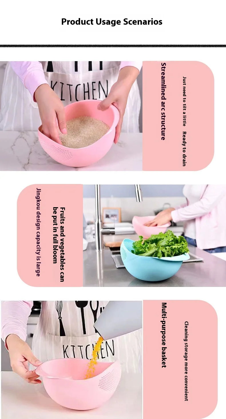 1PC-Plastic Colander Rice Bowl Drain Basket Fruit Bowl Washing Drain Basket with Handle Washing Basket Home Kitchen Organizer