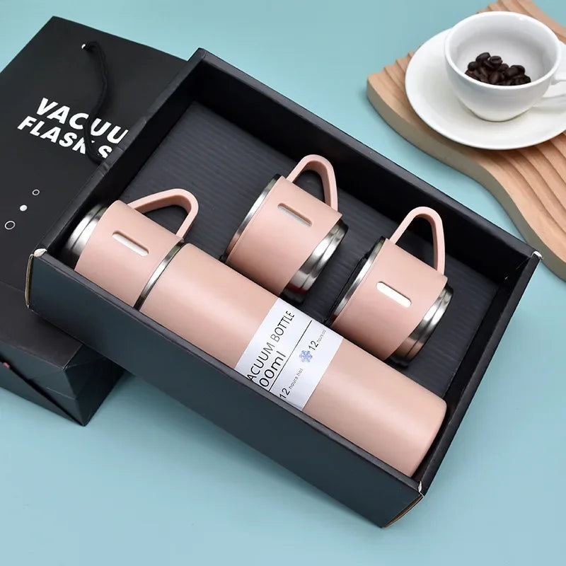 500ML Stainless Steel Vacuum Flask Gift Set Business Style Thermos Bottle Outdoor Travel Insulation Cup Couple Office Drinkware