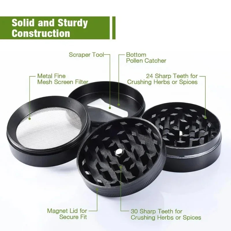 1.6in Zinc Alloy Herb Mill Grinder 4-Layer Manual Tobacco Spice Mortar Cigarette Herbal Grinder Smoking Accessories Kitchen Tool