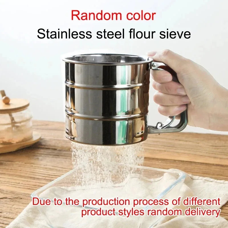 1PC Stainless Steel Flour Sifter Sieve with Hand Press Fine Mesh for Baking Powder Sugar Kitchen Baking Tools