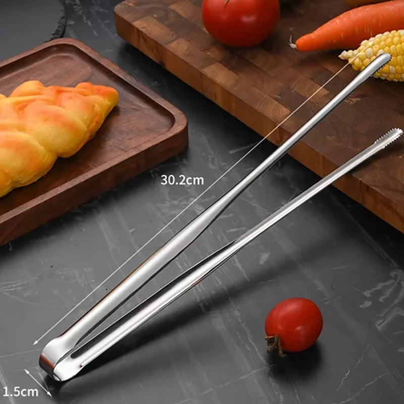 1Pc 304 Stainless Steel Barbecue Clip Grill Tongs Meat Cooking Utensils BBQ Baking Silver Kitchen Accessories Camping Supplies