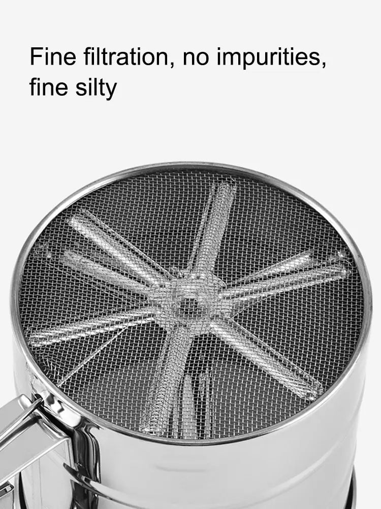 1PC Stainless Steel Flour Sifter Sieve with Hand Press Fine Mesh for Baking Powder Sugar Kitchen Baking Tools