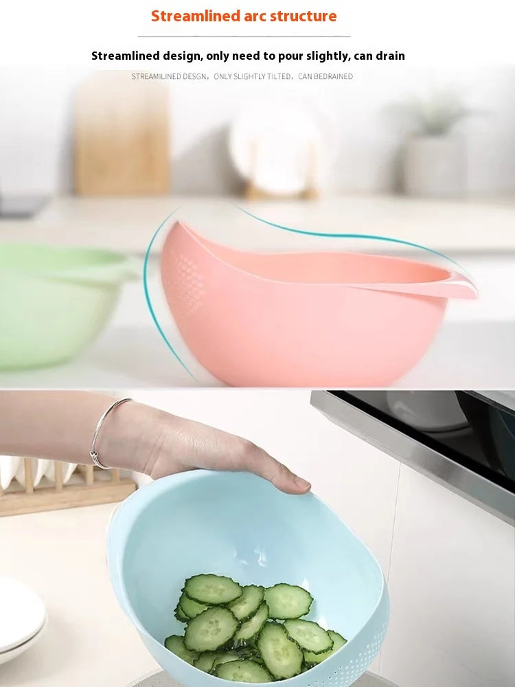 1PC-Plastic Colander Rice Bowl Drain Basket Fruit Bowl Washing Drain Basket with Handle Washing Basket Home Kitchen Organizer
