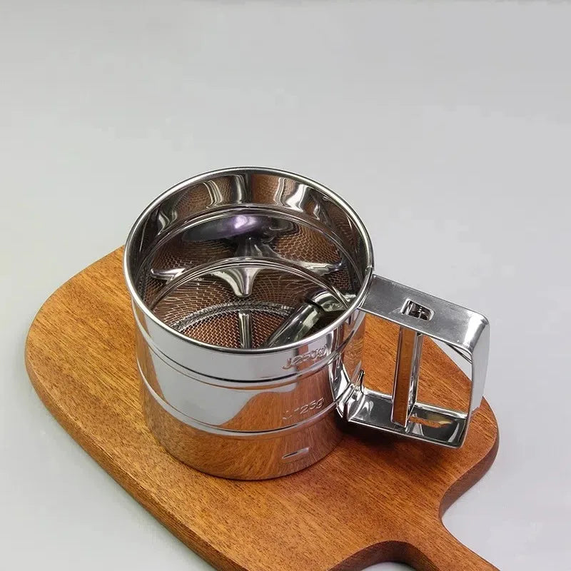 1PC Stainless Steel Flour Sifter Sieve with Hand Press Fine Mesh for Baking Powder Sugar Kitchen Baking Tools