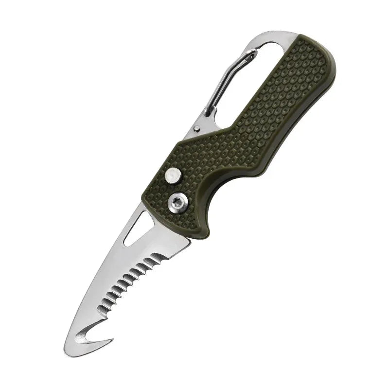 1pc Black/Orange Portable Multi-functional Parcel Knife Keychain Serrated Hook Carry-on Unpacking Emergency Survival Box Opener