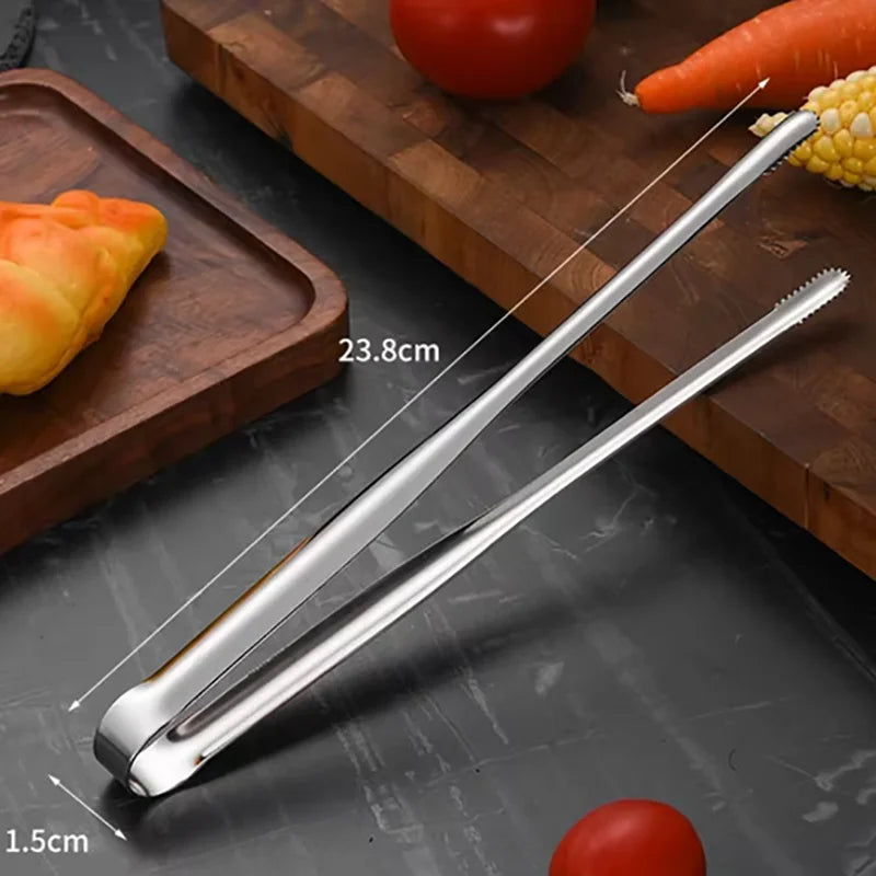 1Pc 304 Stainless Steel Barbecue Clip Grill Tongs Meat Cooking Utensils BBQ Baking Silver Kitchen Accessories Camping Supplies
