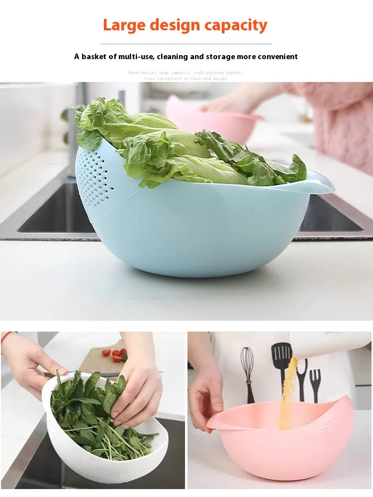 1PC-Plastic Colander Rice Bowl Drain Basket Fruit Bowl Washing Drain Basket with Handle Washing Basket Home Kitchen Organizer