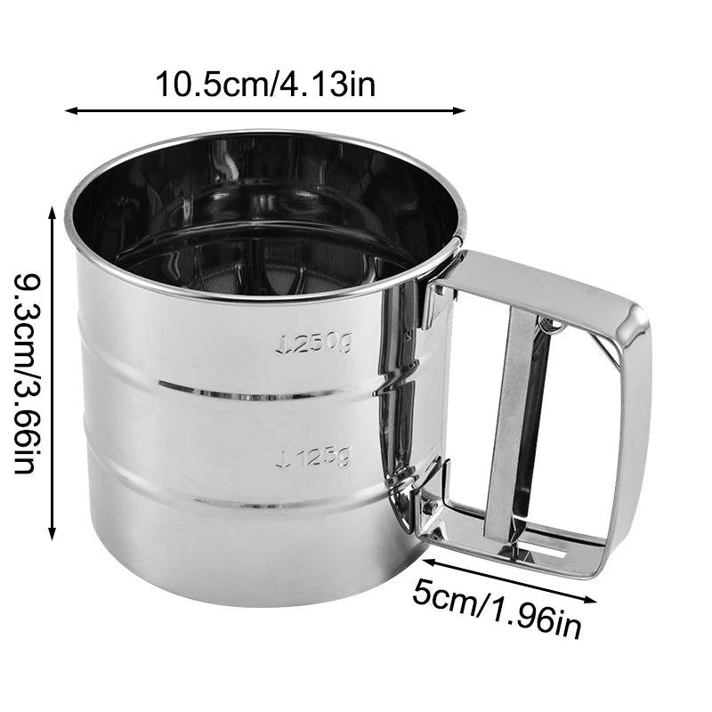 1PC Stainless Steel Flour Sifter Sieve with Hand Press Fine Mesh for Baking Powder Sugar Kitchen Baking Tools