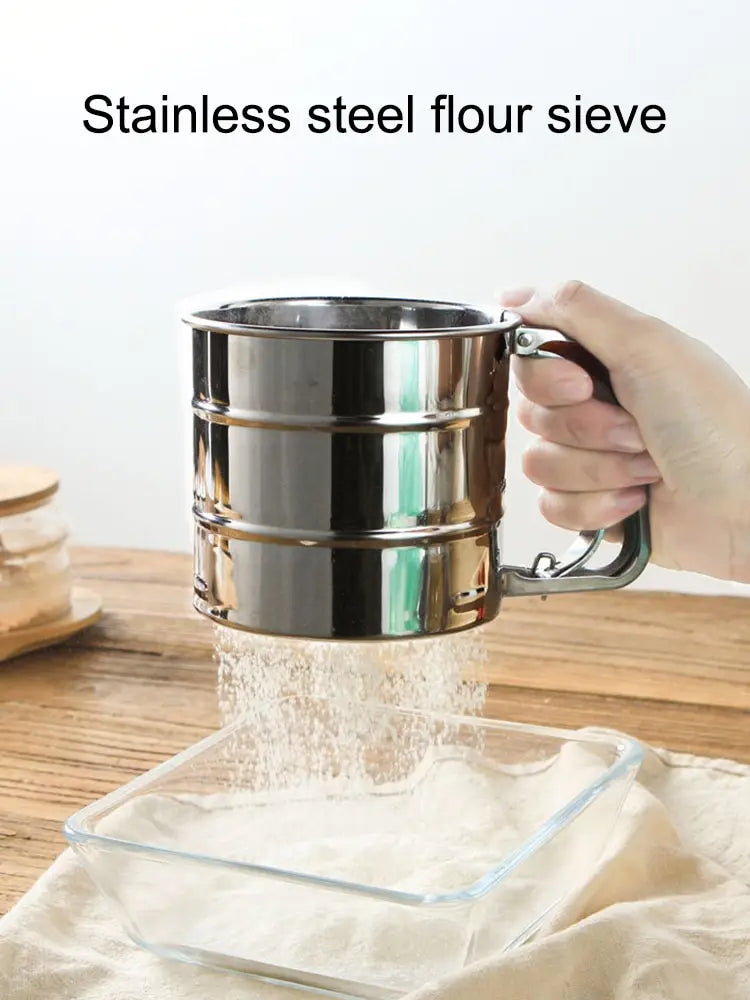 1PC Stainless Steel Flour Sifter Sieve with Hand Press Fine Mesh for Baking Powder Sugar Kitchen Baking Tools