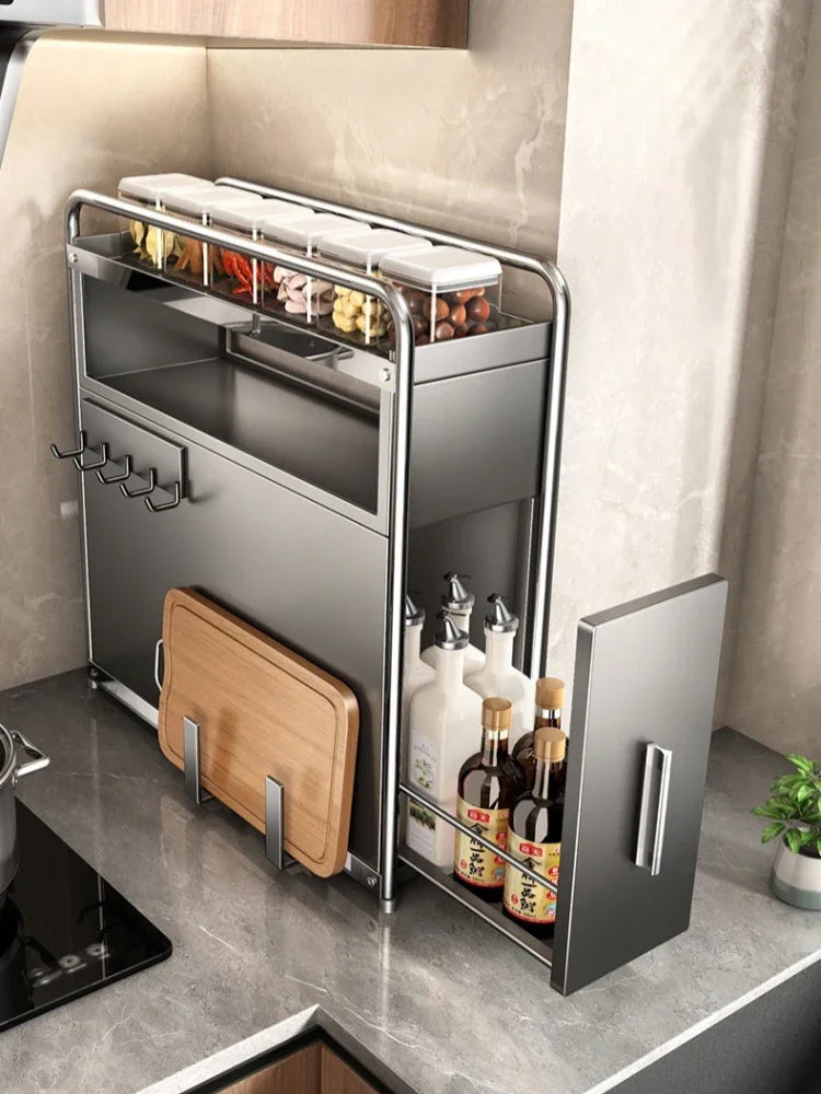 Kitchen Spice Organizer Kitchen Pull Out Seasoning Drawer Rack Countertop Dustproof Cup Storage Rack Multipurpose Spice Cabinet