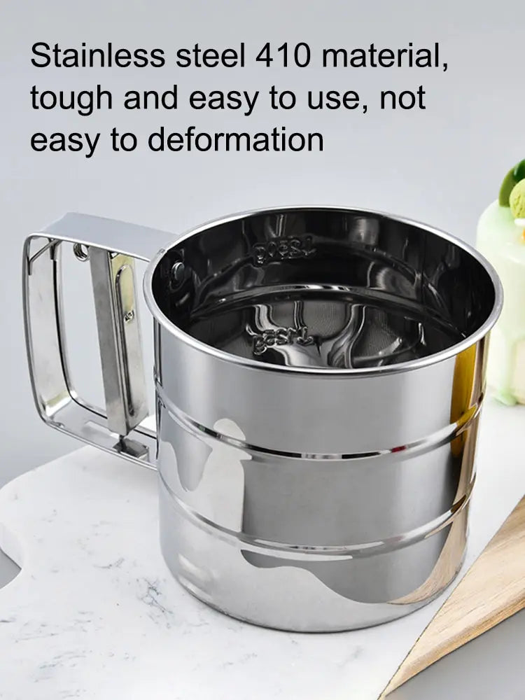 1PC Stainless Steel Flour Sifter Sieve with Hand Press Fine Mesh for Baking Powder Sugar Kitchen Baking Tools