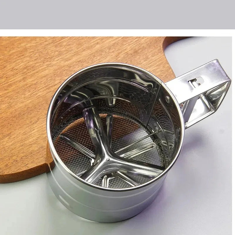 1PC Stainless Steel Flour Sifter Sieve with Hand Press Fine Mesh for Baking Powder Sugar Kitchen Baking Tools