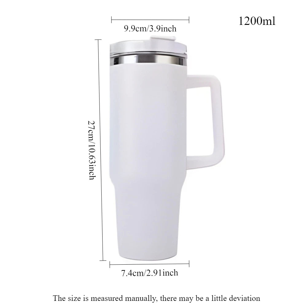 1200MLThermosCupStainless Steel Coffee Car Cup RefrigeratedVacuum Insulated WaterCup with Straw Leak Proof CoverSuitable for Gym