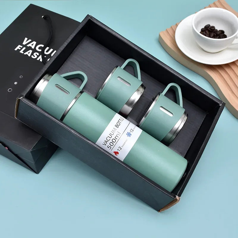 500ML Stainless Steel Vacuum Flask Gift Set Business Style Thermos Bottle Outdoor Travel Insulation Cup Couple Office Drinkware