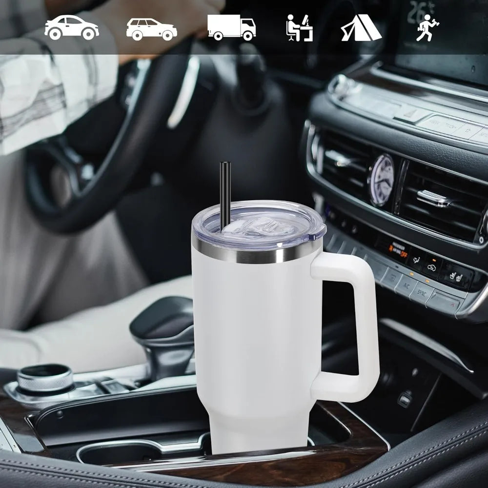 1200MLThermosCupStainless Steel Coffee Car Cup RefrigeratedVacuum Insulated WaterCup with Straw Leak Proof CoverSuitable for Gym