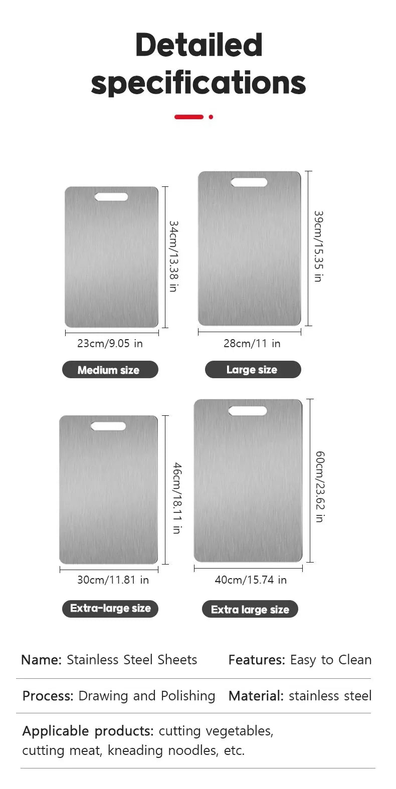 316 Stainless Steel Panel and Chopping Board Kitchen Household Thickened Double Sided Cutting Board Block Kneading Dough Board