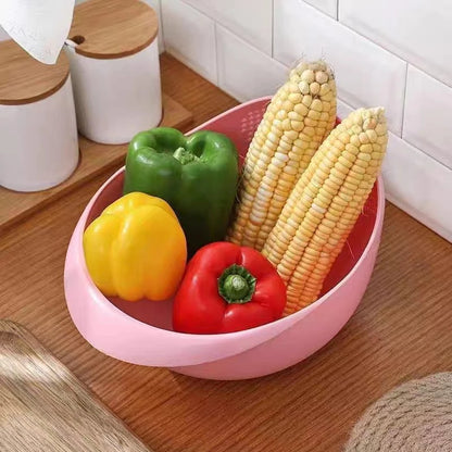 1PC-Plastic Colander Rice Bowl Drain Basket Fruit Bowl Washing Drain Basket with Handle Washing Basket Home Kitchen Organizer
