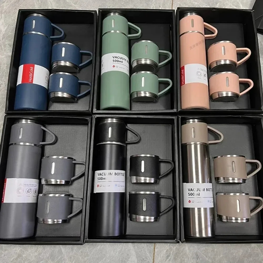 500ML Stainless Steel Vacuum Flask Gift Set Business Style Thermos Bottle Outdoor Travel Insulation Cup Couple Office Drinkware