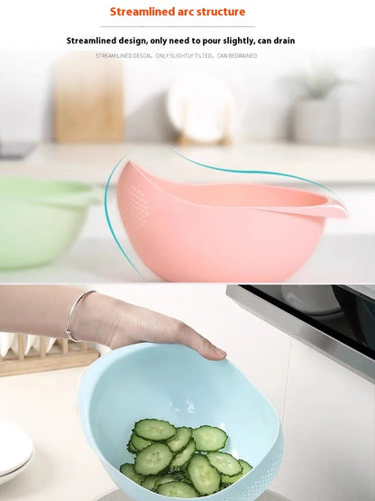 1PC-Plastic Colander Rice Bowl Drain Basket Fruit Bowl Washing Drain Basket with Handle Washing Basket Home Kitchen Organizer
