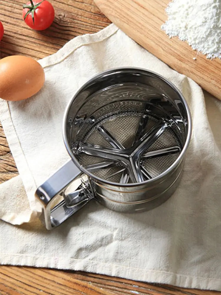 1PC Stainless Steel Flour Sifter Sieve with Hand Press Fine Mesh for Baking Powder Sugar Kitchen Baking Tools