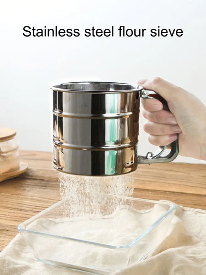 1PC Stainless Steel Flour Sifter Sieve with Hand Press Fine Mesh for Baking Powder Sugar Kitchen Baking Tools