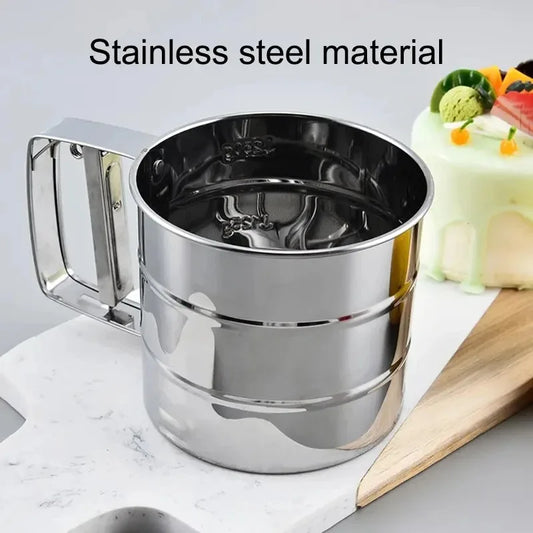 1PC Stainless Steel Flour Sifter Sieve with Hand Press Fine Mesh for Baking Powder Sugar Kitchen Baking Tools