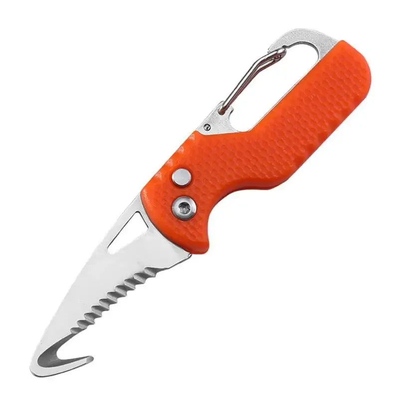 1pc Black/Orange Portable Multi-functional Parcel Knife Keychain Serrated Hook Carry-on Unpacking Emergency Survival Box Opener