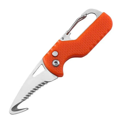 1pc Black/Orange Portable Multi-functional Parcel Knife Keychain Serrated Hook Carry-on Unpacking Emergency Survival Box Opener
